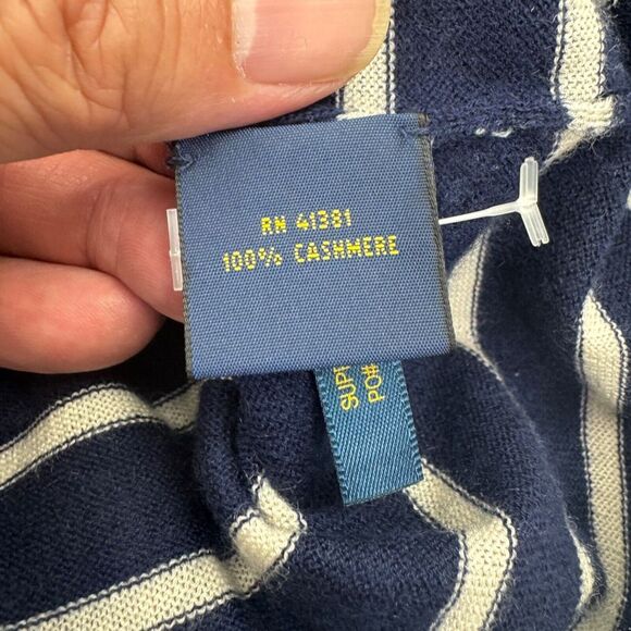 Polo Ralph Lauren Womens Cashmere Sweater Medium Blue Striped Lightweight Crew - Picture 8 of 9